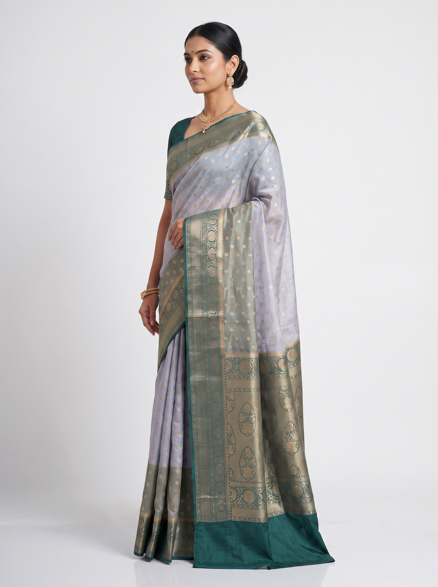 Meenakshi Silk Saree | Golden + Beige + Honey Yellow Festive Silk | Golden Zari Border | Reshmi Sarees image 2