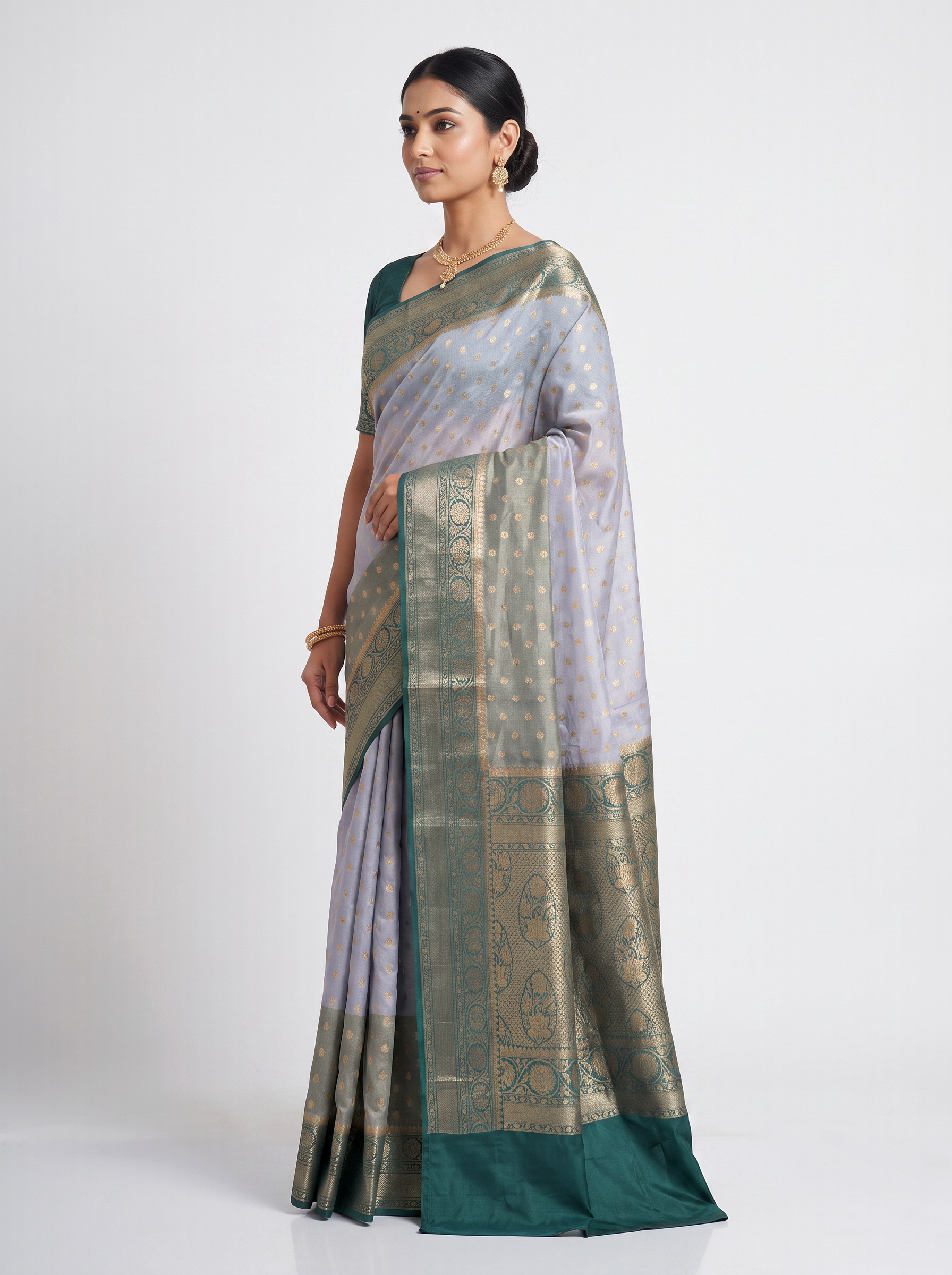 Meenakshi Silk Saree | Golden + Beige + Honey Yellow Festive Silk | Golden Zari Border | Reshmi Sarees image 2