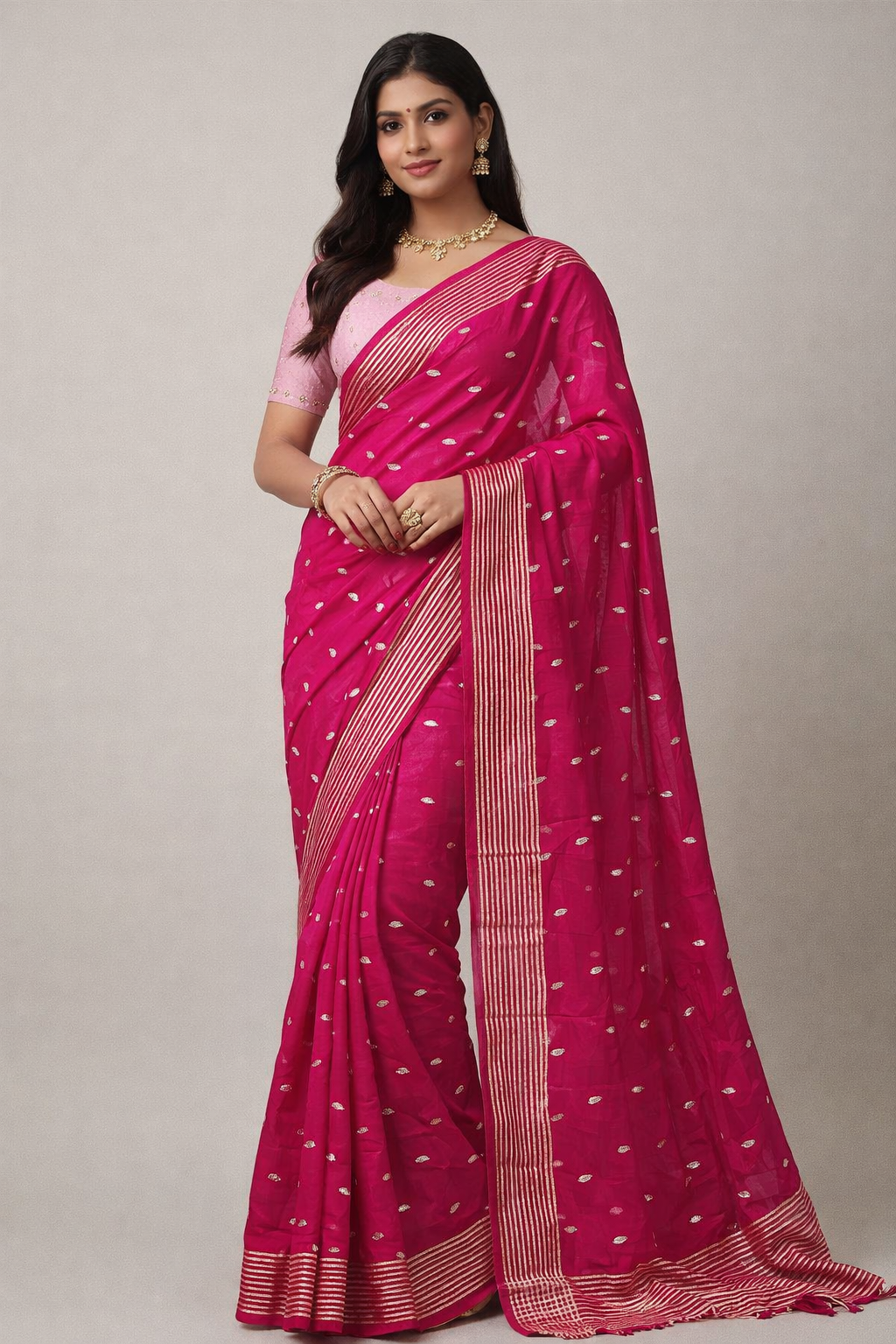 Soft Fancy Silk Saree with Hand Embroidery All Over